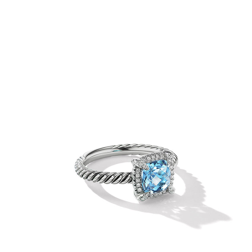 David Yurman Petite Chatelaine® Pavé Bezel Ring with Blue Topaz and Diamonds