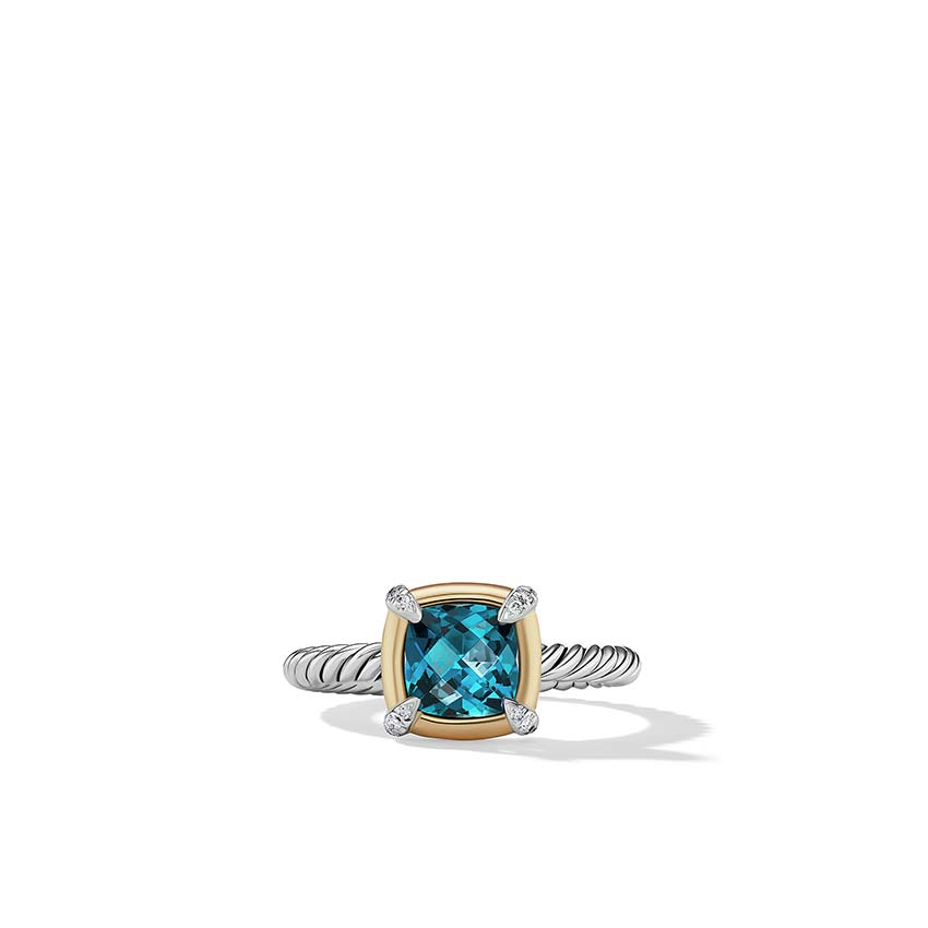 David Yurman Petite Chatelaine® Ring with Topaz, 18ct Yellow Gold Bezel and Pavé Diamonds
