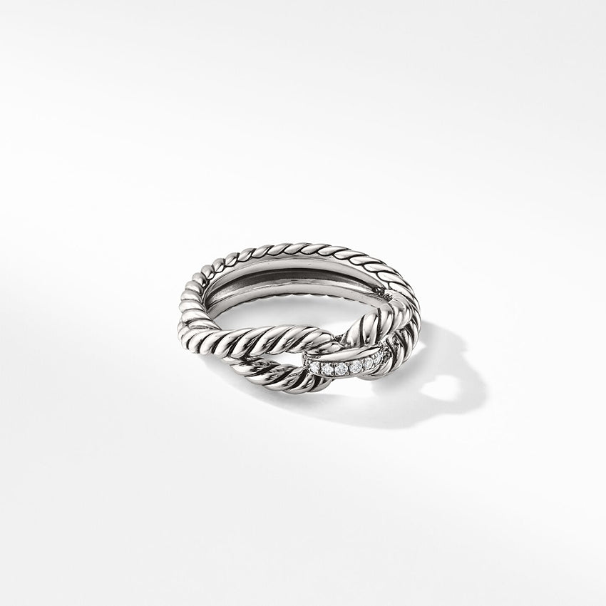 David Yurman Cable Loop Band Ring in Sterling Silver with Pavé Diamonds