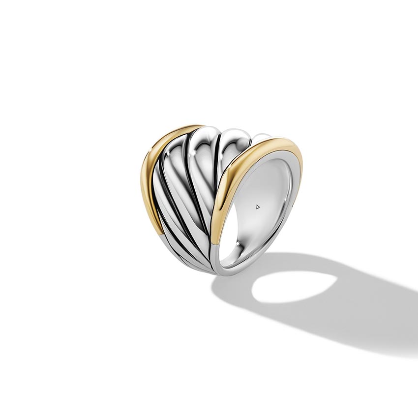 David Yurman Sculpted Cable Saddle Ring with 18ct Yellow Gold