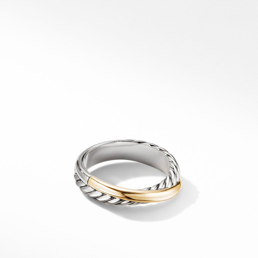 David Yurman Crossover Band Ring in Sterling Silver with 18ct Yellow Gold