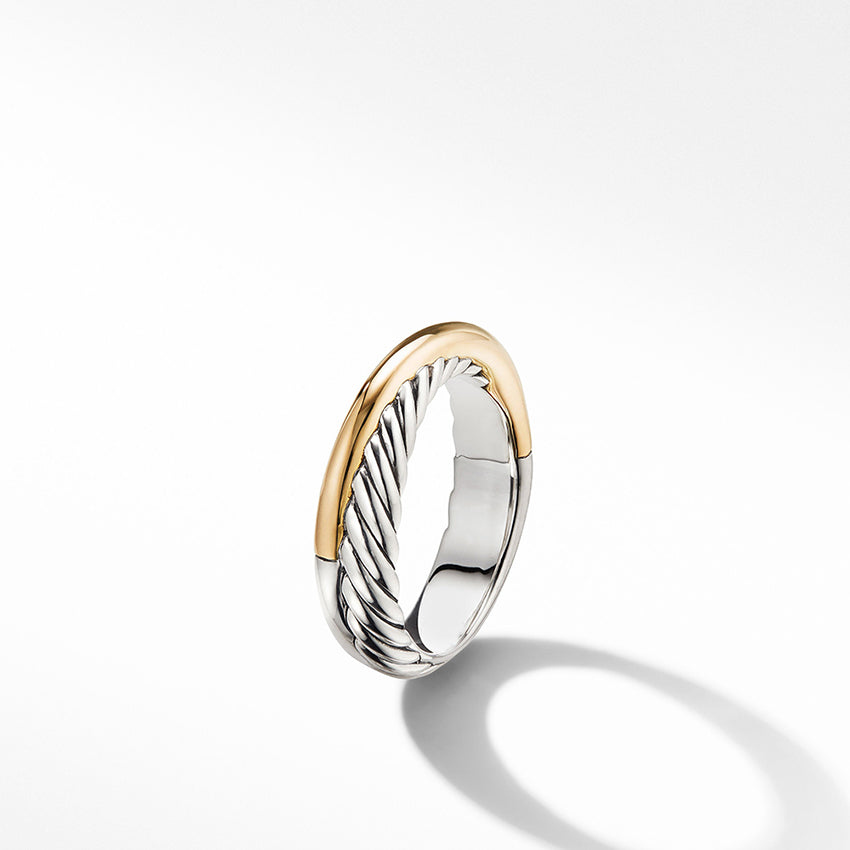 David Yurman Crossover Band Ring in Sterling Silver with 18ct Yellow Gold