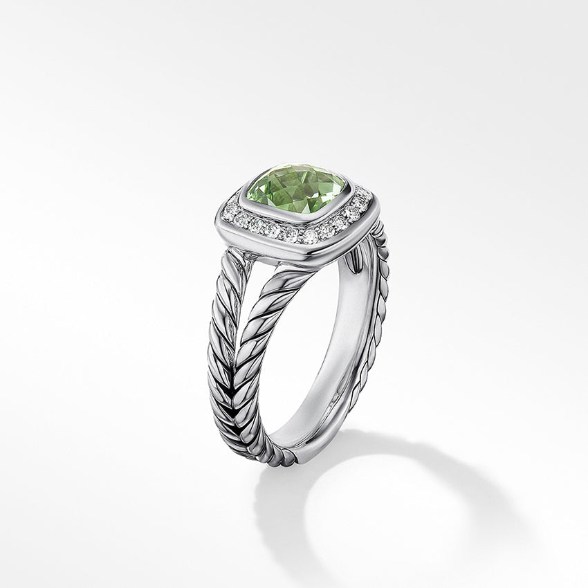 David Yurman Petite Albion® Ring in Sterling Silver with Prasiolite and Pavé Diamonds