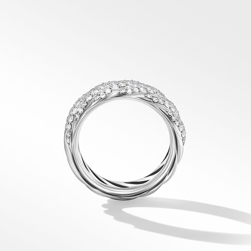 David Yurman Sculpted Cable Band Ring in Sterling Silver with Pavé Diamonds