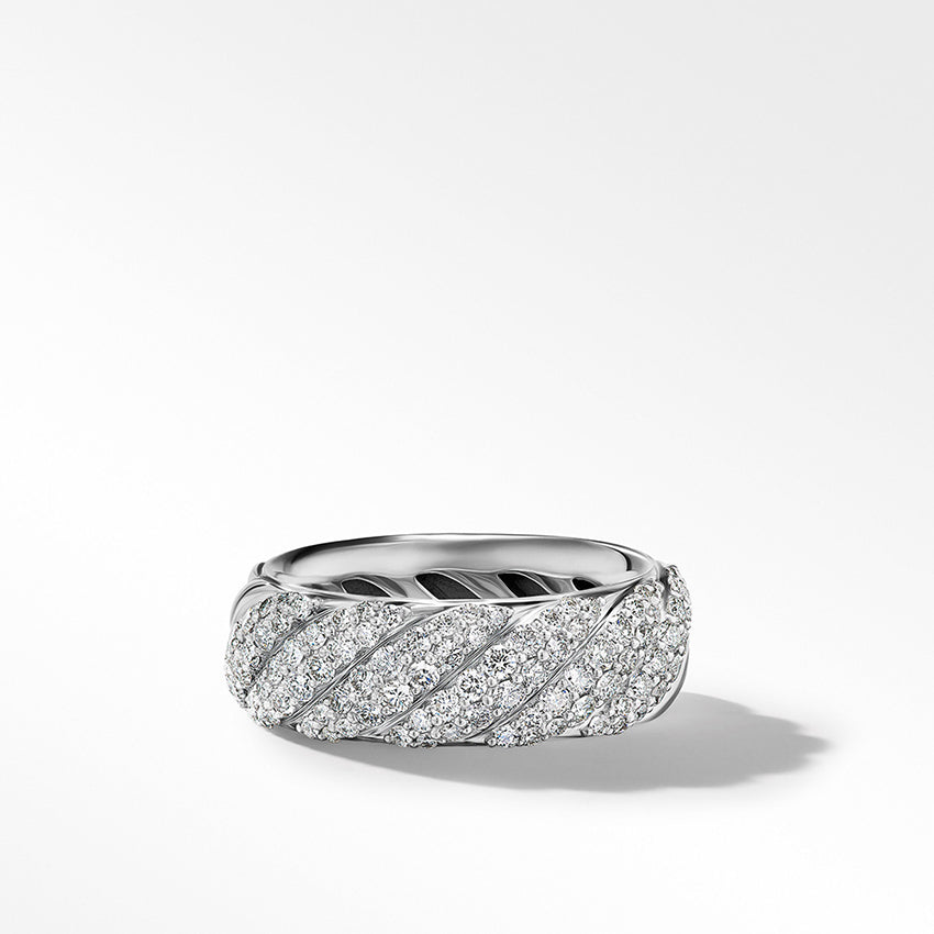 David Yurman Sculpted Cable Band Ring in Sterling Silver with Pavé Diamonds