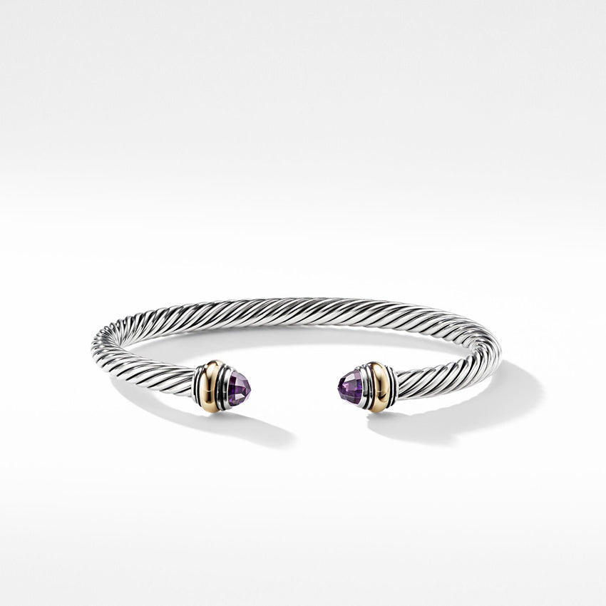 David Yurman Cable Classics Bracelet in Sterling Silver with Amethyst and 14ct Yellow Gold