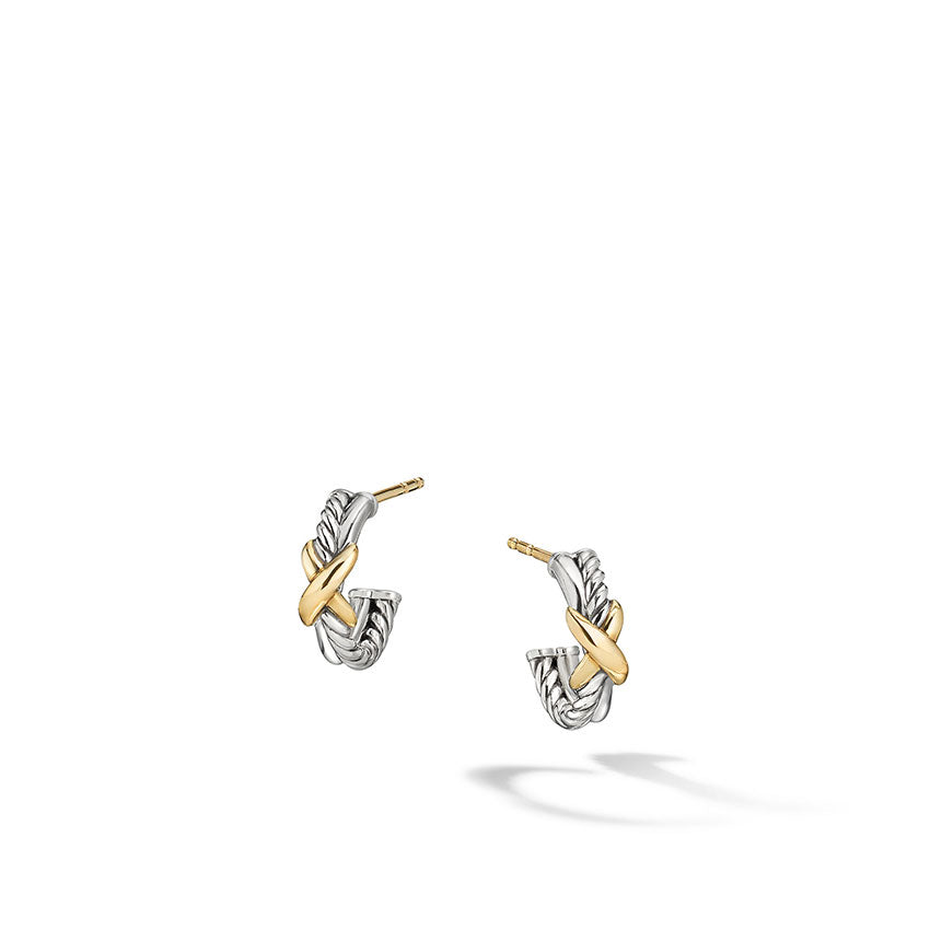 David Yurman Petite X Mini Hoop Earrings with 18ct Yellow Gold
