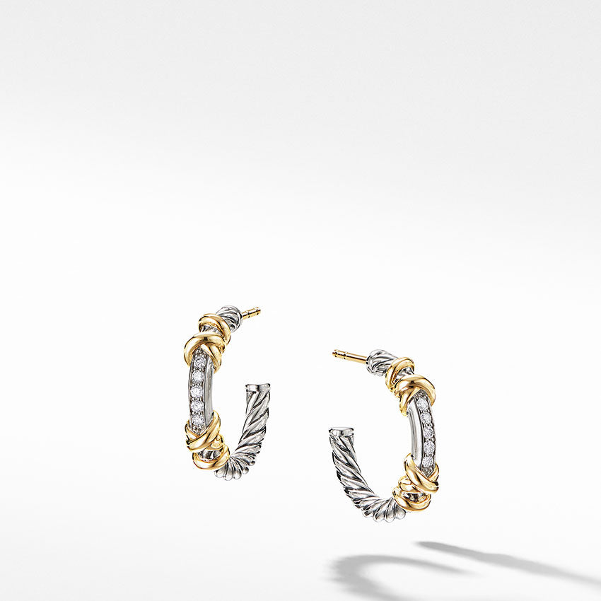 David Yurman Petite Helena Hoop Earrings with 18ct Yellow Gold and Diamonds