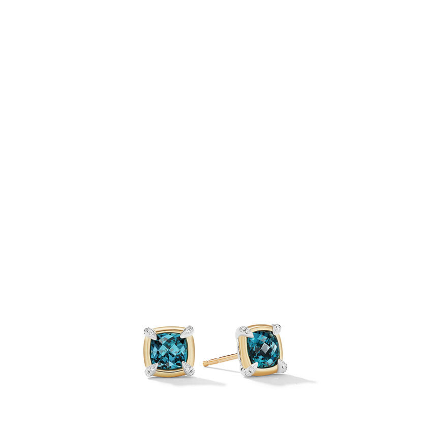 David Yurman Petite Chatelaine® Stud Earrings with Blue Topaz, 18ct Yellow Gold Bezel