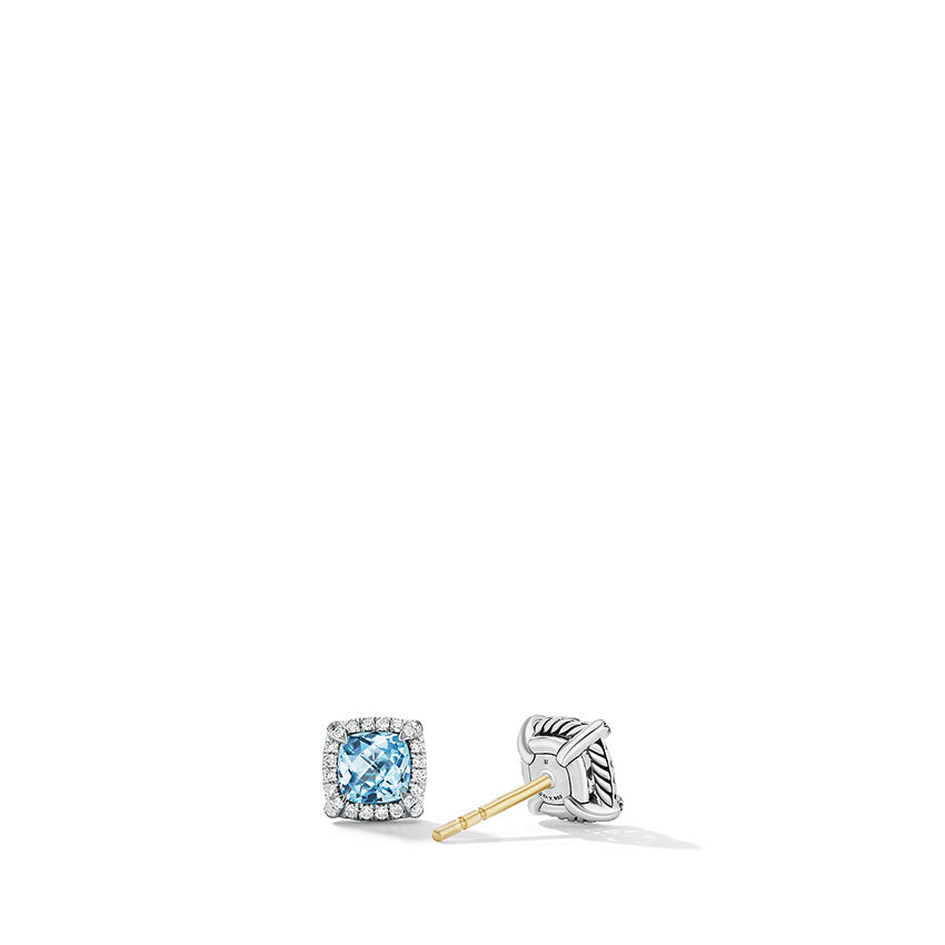 Petite Chatelaine® Pavé Bezel Stud Earrings with Blue Topaz and Diamonds