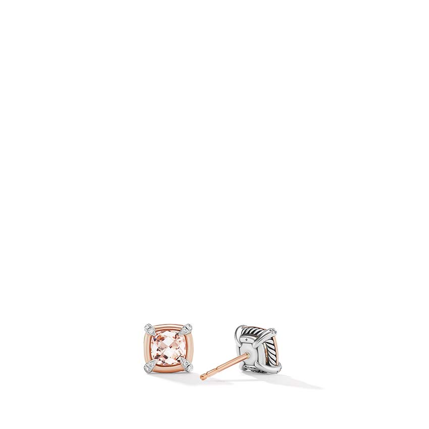 David Yurman Petite Chatelaine® Stud Earrings with Morganite, 18ct Rose Gold Bezel and Pavé Diamonds