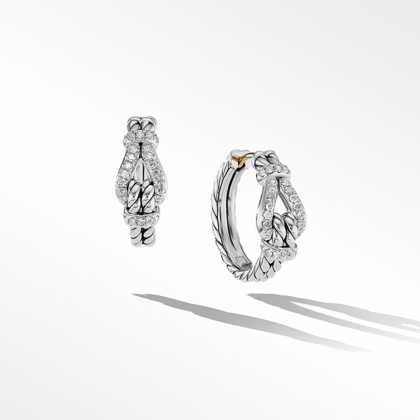 David Yurman Thoroughbred Loop Hoop Earrings in Sterling Silver with Pavé Diamonds