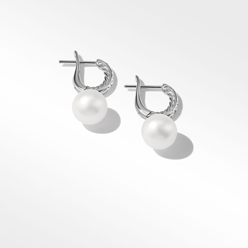 David Yurman Pearl and Pavé Drop Earrings in Sterling Silver with Diamonds