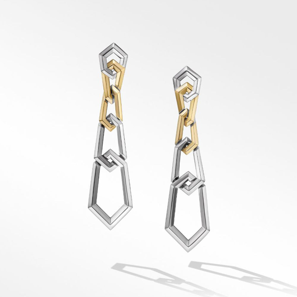 David Yurman Carlyle Linked Drop Earrings in Sterling Silver with 18ct Yellow Gold
