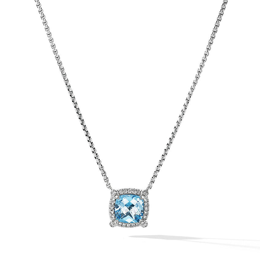 David Yurman Petite Chatelaine® Pavé Bezel Pendant Necklace with Blue Topaz and Diamonds