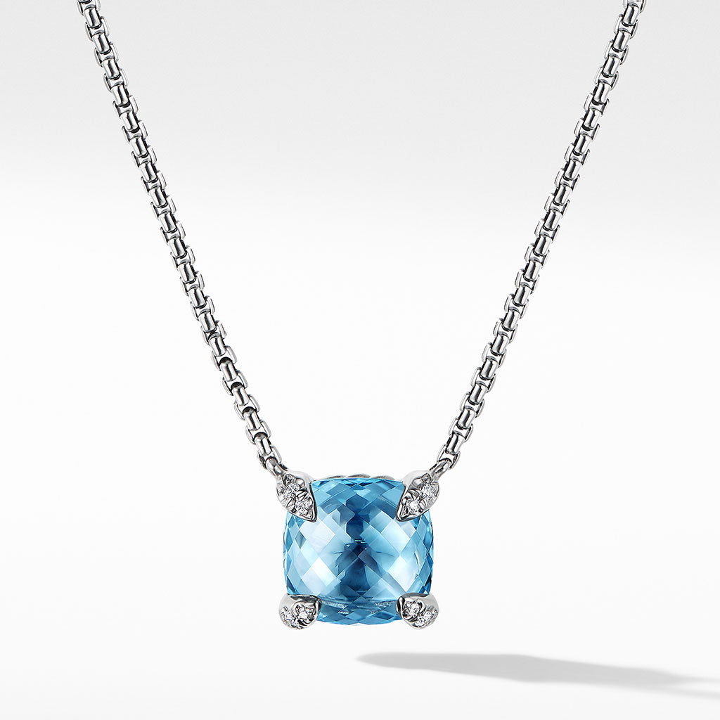 David Yurman Chatelaine Pendant Necklace with Blue Topaz and Diamonds