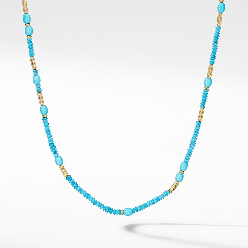 David Yurman Long Tweejoux Necklace with Serpentine, Turquoise and 18ct Yelow Gold
