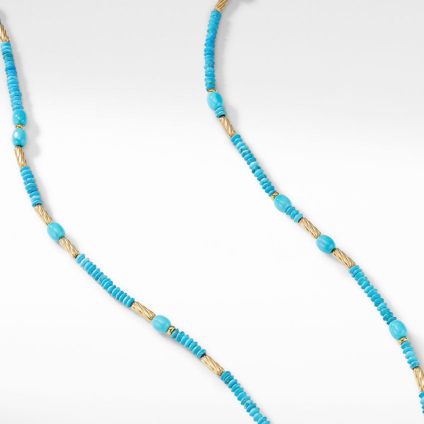 David Yurman Long Tweejoux Necklace with Serpentine, Turquoise and 18ct Yelow Gold