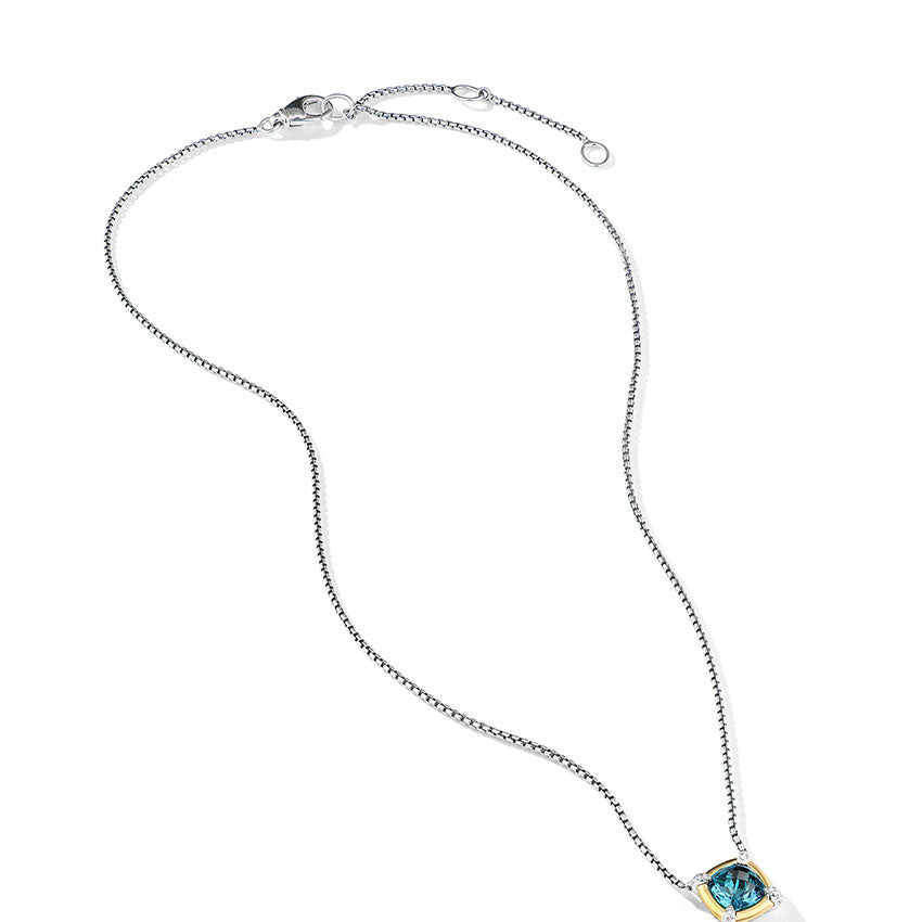 David Yurman Petite Chatelaine® Pendant Necklace with Blue Topaz, 18ct Yellow Gold Bezel