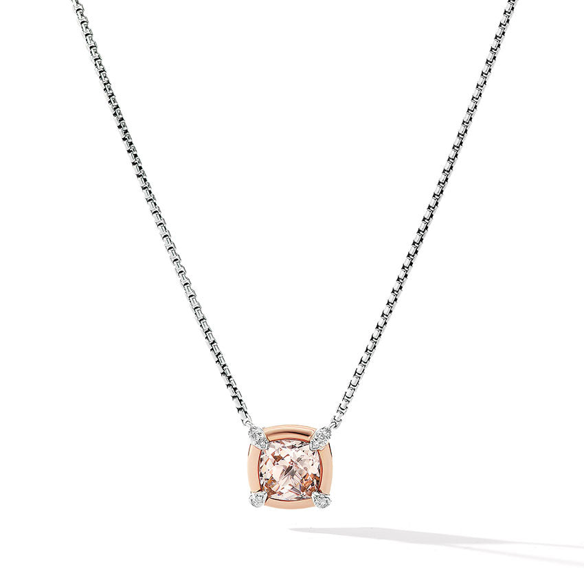 David Yurman Petite Chatelaine® Pendant Necklace with Morganite, 18ct Rose Gold Bezel