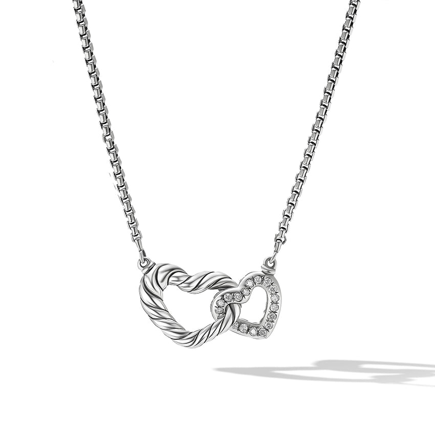 David Yurman Cable Collectibles® Double Heart Necklace with Pavé Diamonds