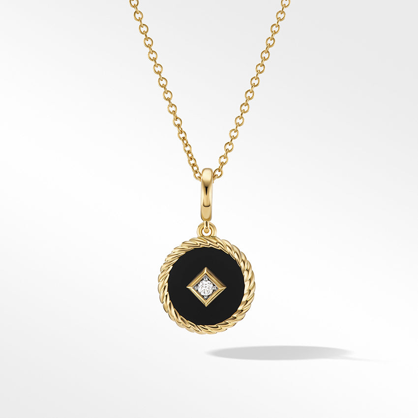 David Yurman Cable Collectibles® Black Enamel Charm Necklace with 18ct Yellow Gold and Diamond