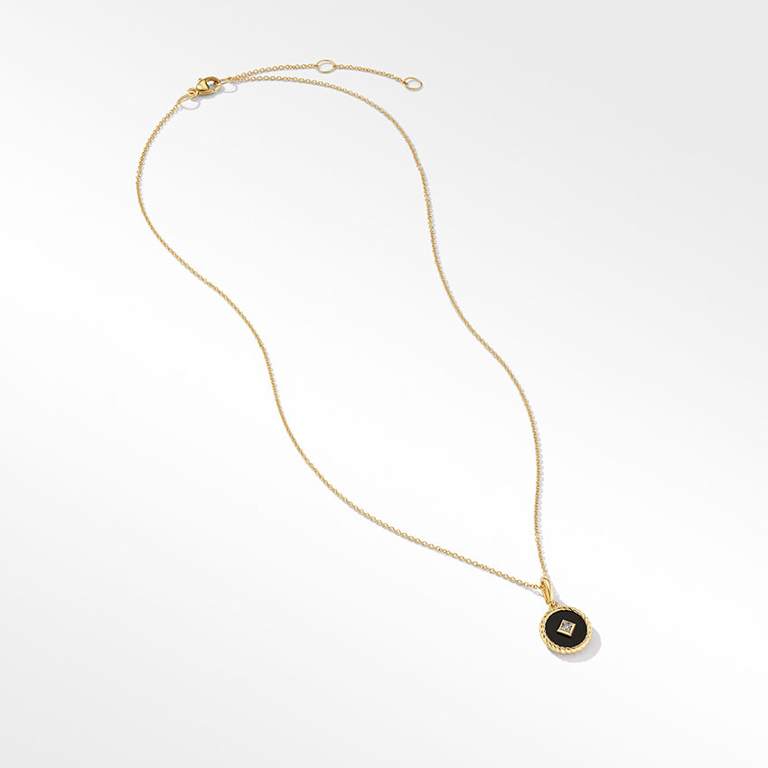 David Yurman Cable Collectibles® Black Enamel Charm Necklace with 18ct Yellow Gold and Diamond
