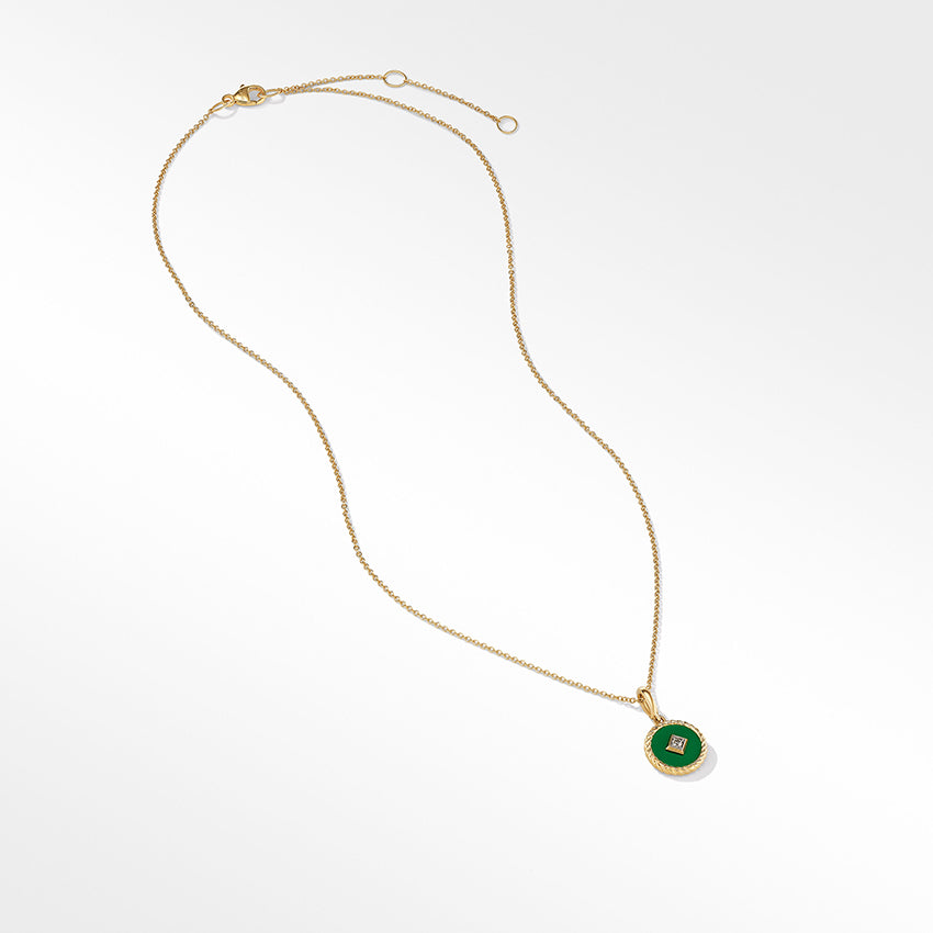 David Yurman Cable Collectibles® Green Enamel Charm Necklace with 18ct Yellow Gold and Diamond