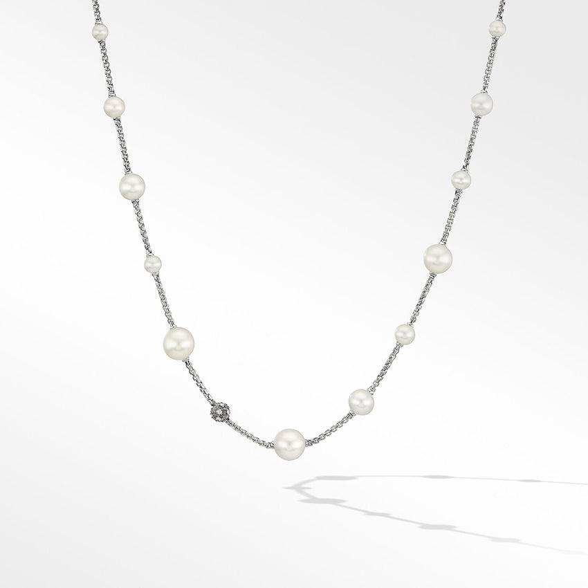 David Yurman Pearl and Pavé Station Necklace in Sterling Silver with Diamonds