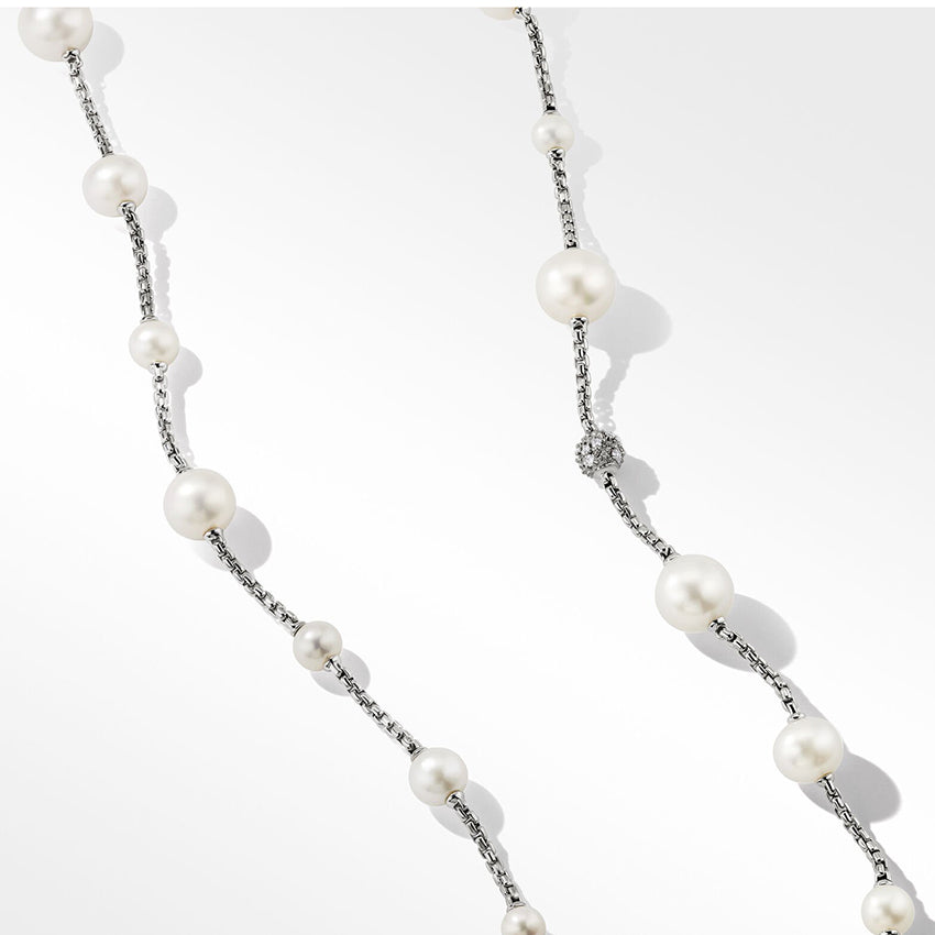 David Yurman Pearl and Pavé Station Necklace in Sterling Silver with Diamonds