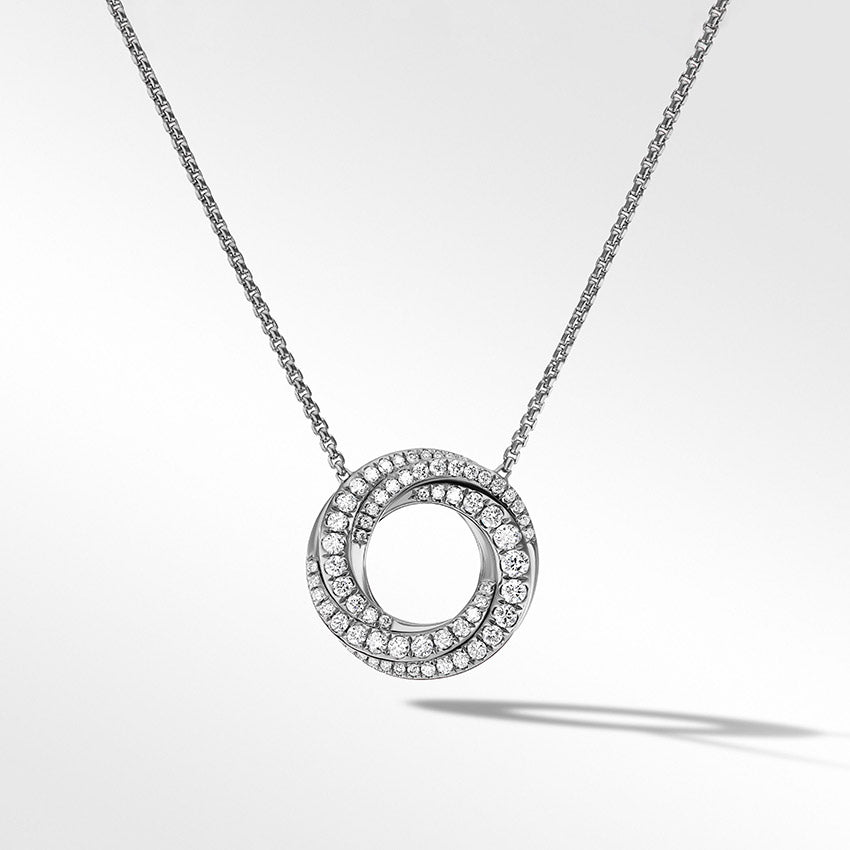 David Yurman Petite Pavé Crossover Pendant Necklace in 18ct White Gold with Diamonds