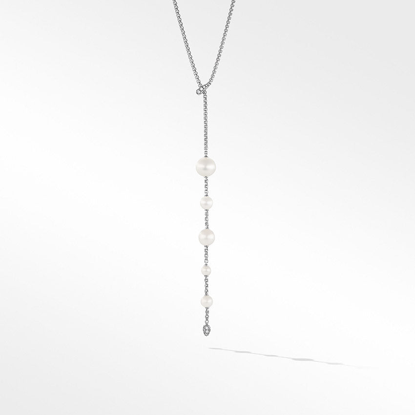 David Yurman Pearl and Pavé Y Necklace in Sterling Silver with Diamonds