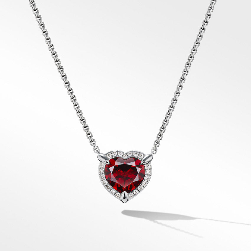 David Yurman Chatelaine® Heart Pendant Necklace in Sterling Silver with Garnet and Pavé Diamonds