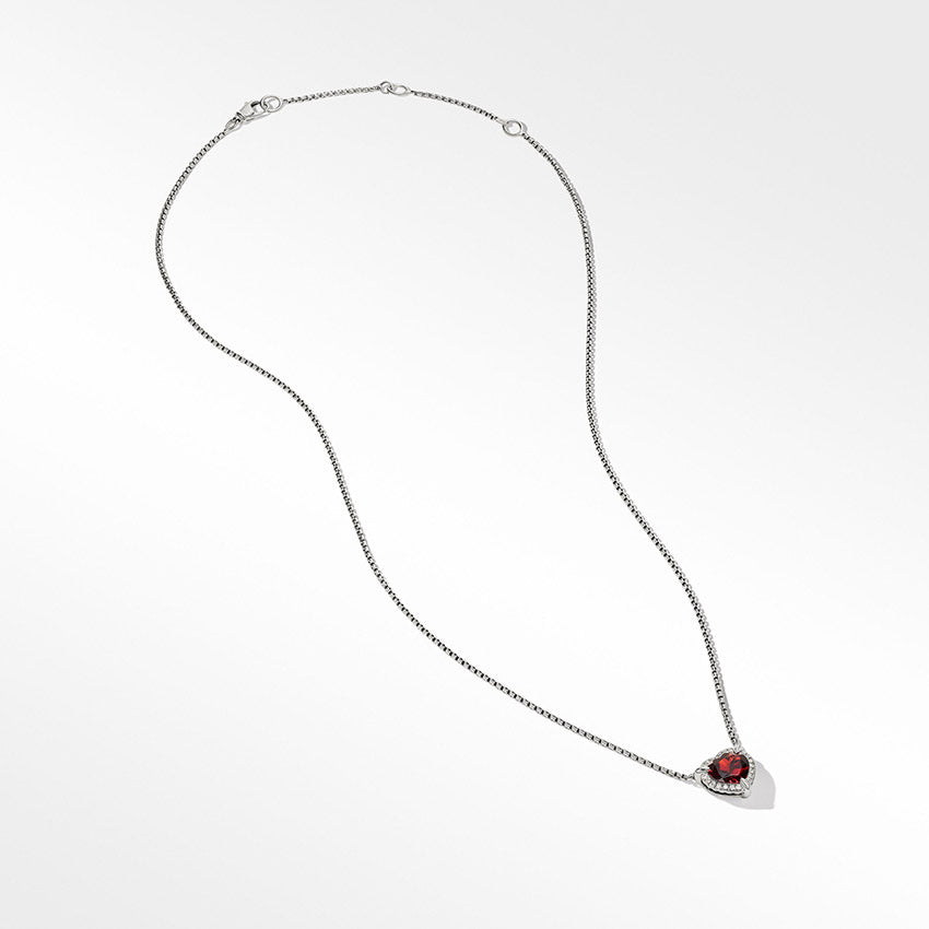 David Yurman Chatelaine® Heart Pendant Necklace in Sterling Silver with Garnet and Pavé Diamonds