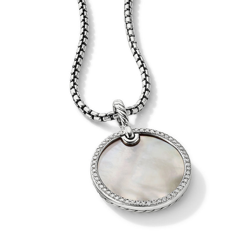 David Yurman DY Elements® Disc Pendant with Mother of Pearl and Pavé Diamond Rim