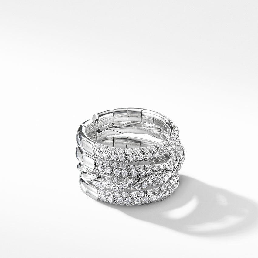 David Yurman Pavéflex Four Row Ring with Diamonds in 18ct White Gold