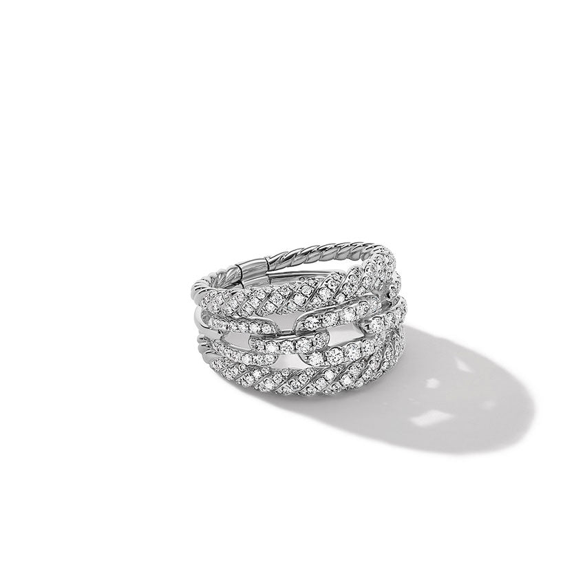 David Yurman Stax Three-Row Ring in 18ct White Gold with Full Pavé Diamonds