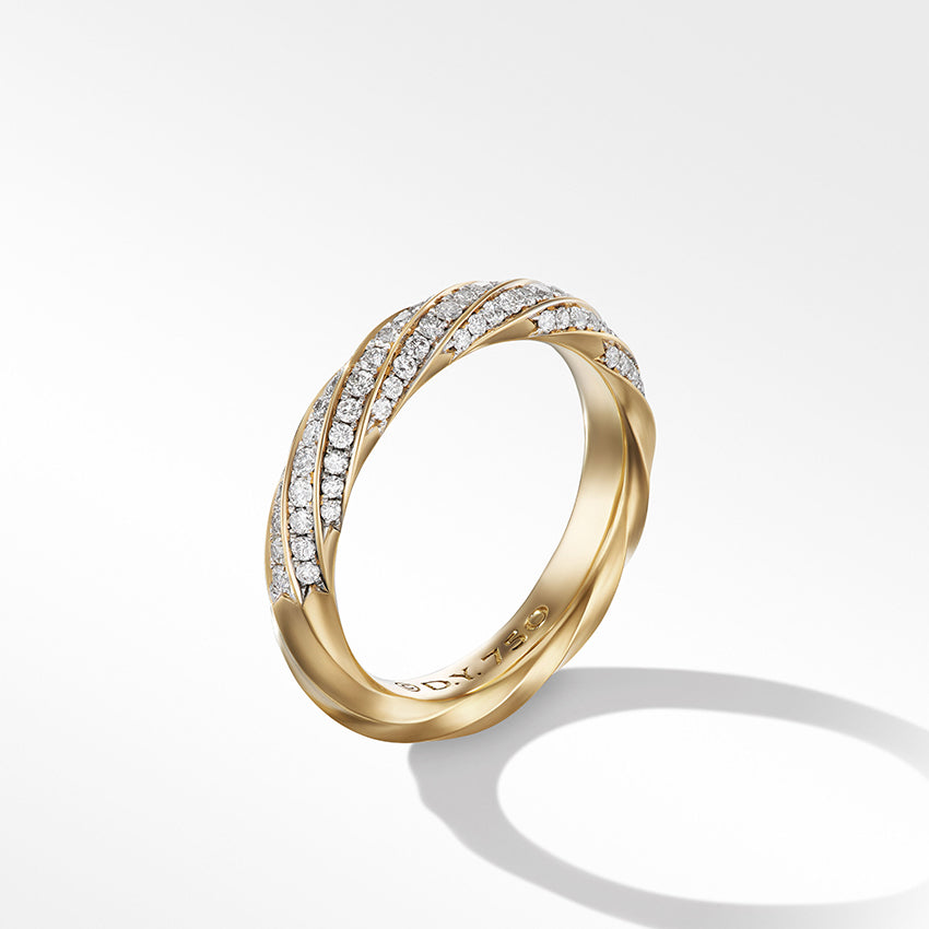 David Yurman Cable Edge™ Band Ring in Recycled 18ct Yellow Gold with Pavé Diamonds