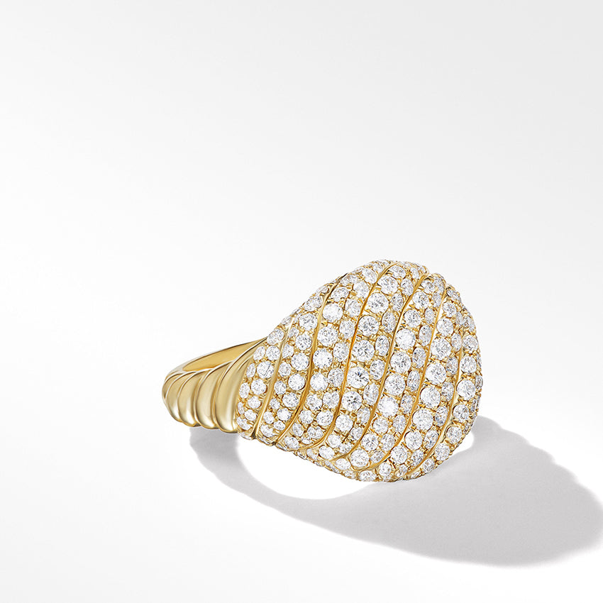David Yurman Sculpted Cable Pinky Ring in 18ct Yellow Gold with Pavé Diamonds