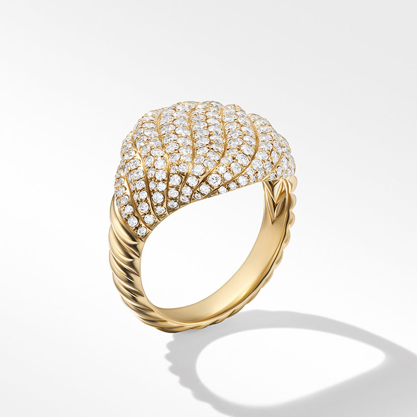 David Yurman Sculpted Cable Pinky Ring in 18ct Yellow Gold with Pavé Diamonds