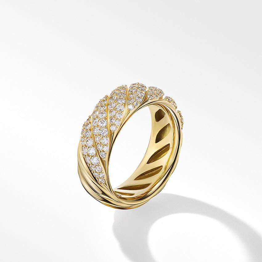 David Yurman Sculpted Cable Band Ring in 18ct Yellow Gold with Pavé Diamonds