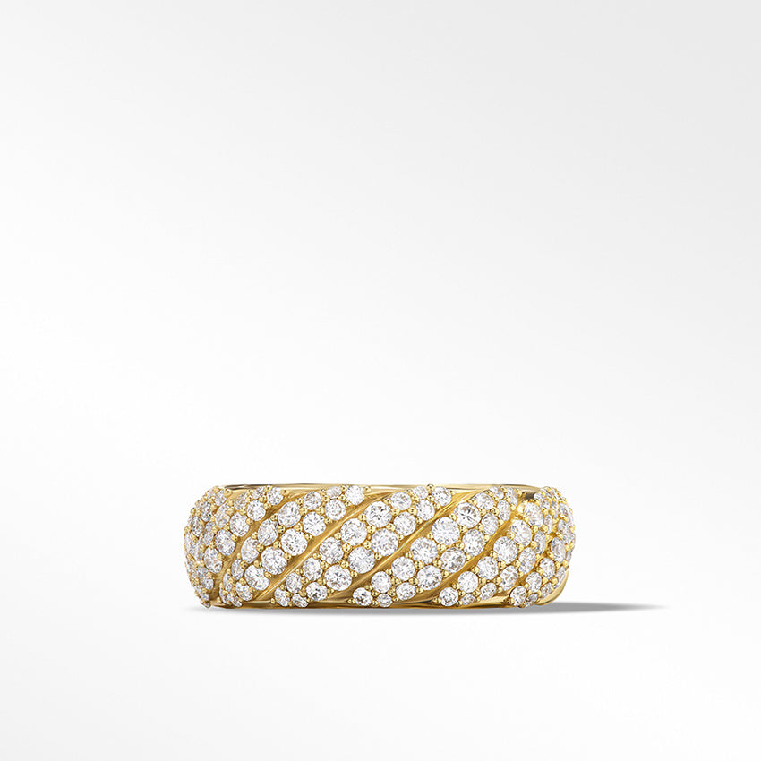 David Yurman Sculpted Cable Band Ring in 18ct Yellow Gold with Pavé Diamonds