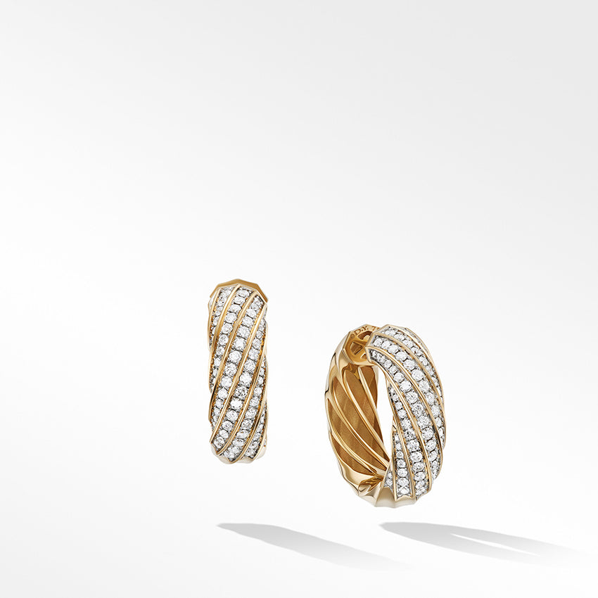 David Yurman Cable Edge™ Hoop Earrings in Recycled 18ct Yellow Gold with Pavé Diamonds