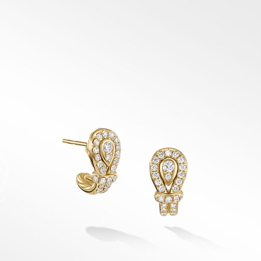 David Yurman Thoroughbred Loop Huggie Hoop Earrings in 18ct Yellow Gold with Full Pavé Diamonds