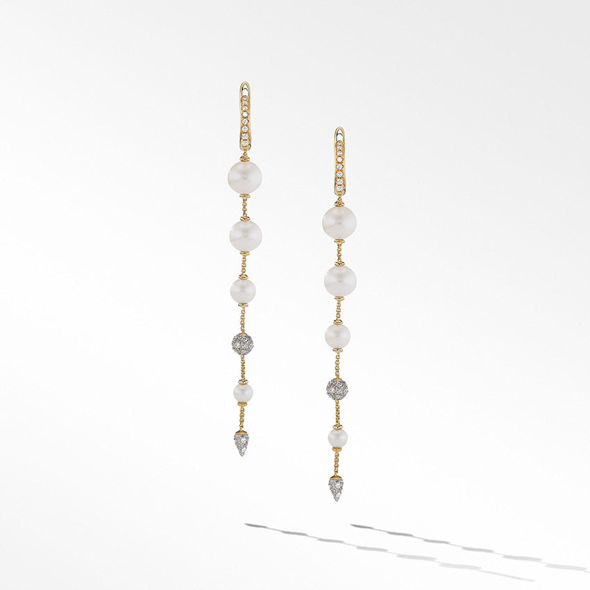 David Yurman Pearl and Pavé Drop Earrings in 18ct Yellow Gold with Diamonds