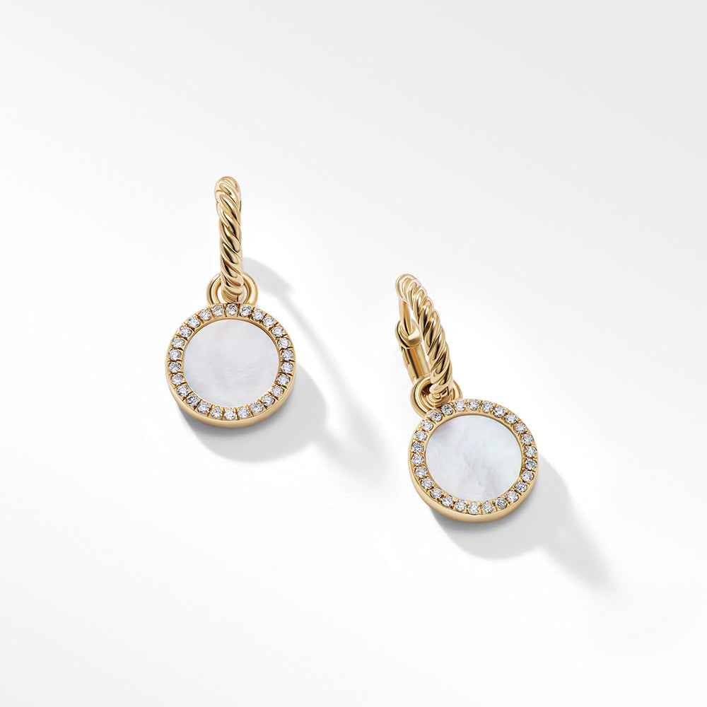 David Yurman Petite DY Elements® Drop Earrings in 18ct Yellow Gold with Mother of Pearl and Pavé Diamonds