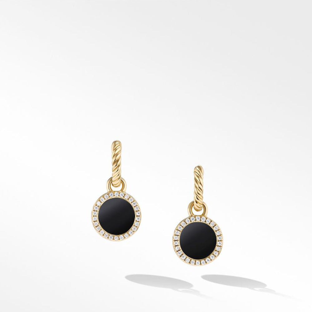 David Yurman Petite DY Elements® Drop Earrings in 18ct Yellow Gold with Black Onyx and Pavé Diamonds