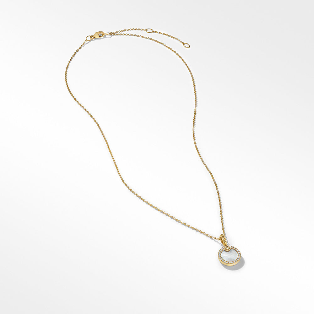 David Yurman Petite DY Elements® Pendant Necklace in 18ct Yellow Gold with Mother of Pearl and Pavé Diamonds