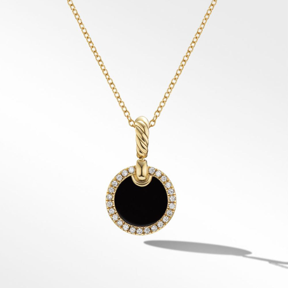 David Yurman Petite DY Elements® Pendant Necklace in 18ct Yellow Gold with Black Onyx and Pavé Diamonds