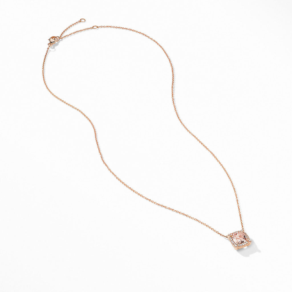 David Yurman Petite Chatelaine Pavé Bezel Pendant Necklace with Morganite